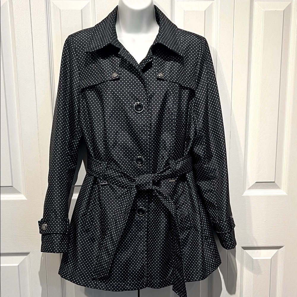 Novelti Navy/ White Polka‎ Dots Belted Water Repellent Lined Jacket Size 10